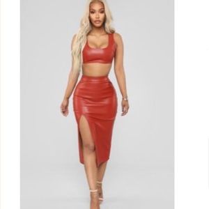 Fashion nova leather 2 piece skirt set